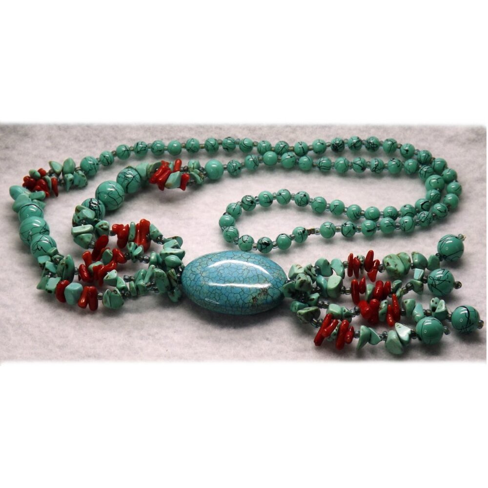 Turquoise and Red Coral Necklace